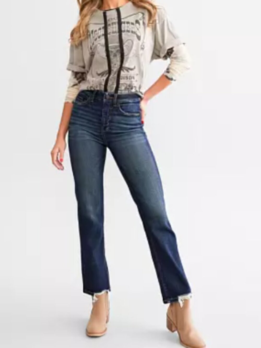 BKE Billie Jeans Women's 27x28 High Rise Slim Wide Leg Blue Denim Frayed Hem